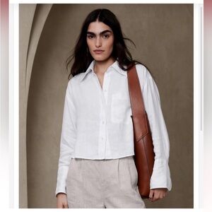 Banana Republic White Linen Button-Down Shirt Women’s Large